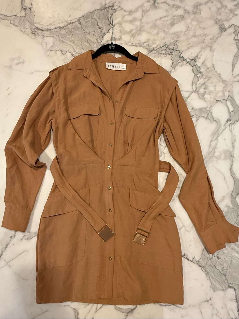 Sovere Safari Shirt Dress in Camel Brown